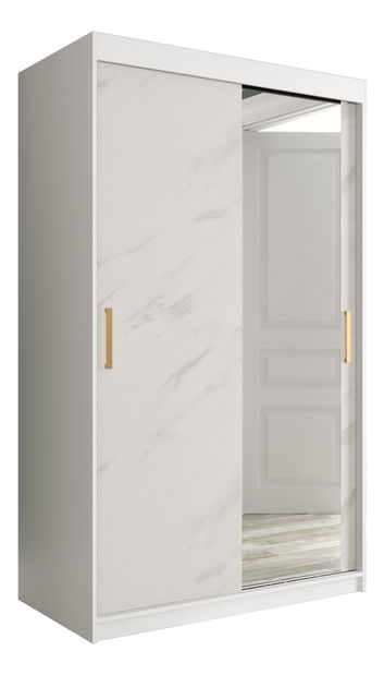 Šatní skříň 120 cm Marbelo T2 (matná bílá + bílý mramor)