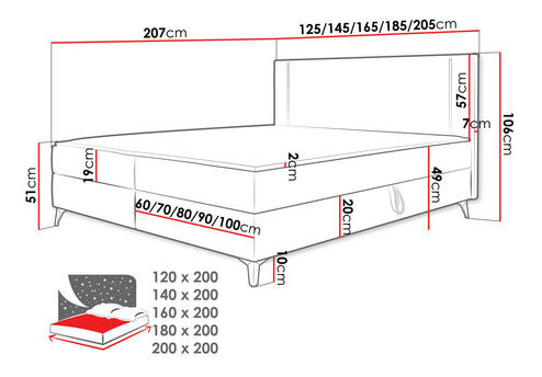 Manželská postel 160 cm Hebara 2 (terakota) (s roštem a matrací) (s úl. prostorem) (s LED osvětlením)