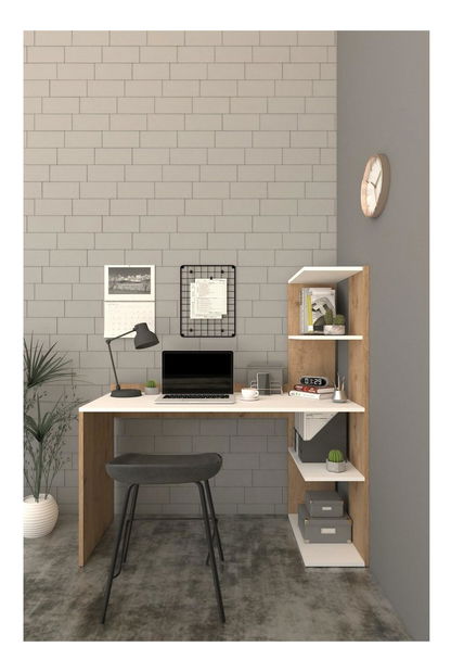  Rohový PC stolek Dekobi (dub + bílá)