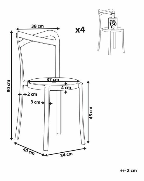 Set 4 ks. jídelních židlí Carey (bílá)
