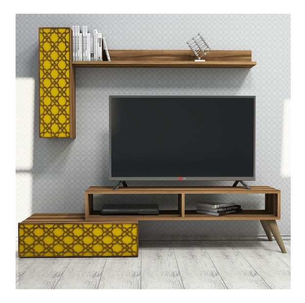 Obývací stěna Komite (ořech + žlutá)