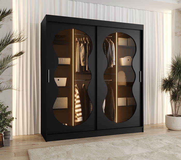 Šatní skříň 180 cm Boomer 3 (černá) (s osvětlením)