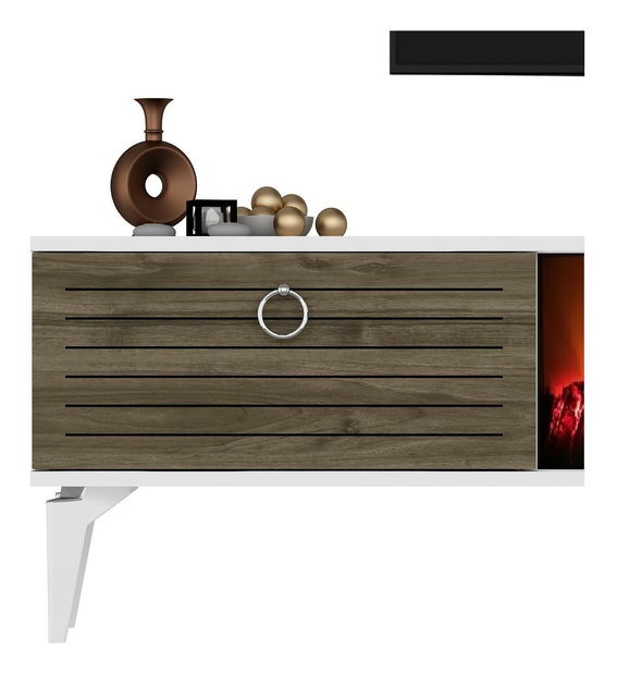 TV stolek/skříňka s krbem Sulotu 2 (bílá + ořech)