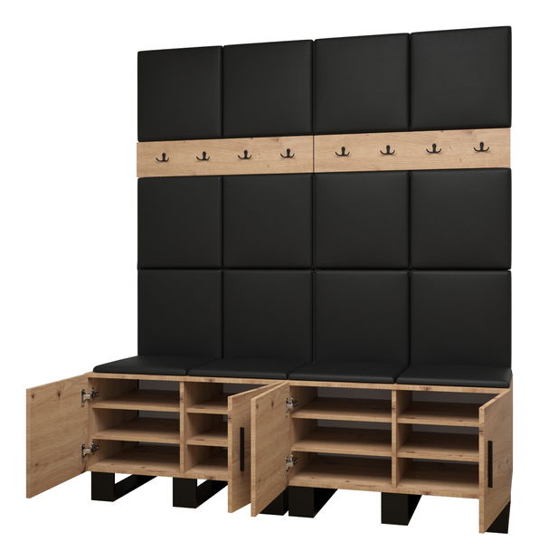 Předsíňová sestava Amanda 3 (dub artisan + černá ekokůže)
