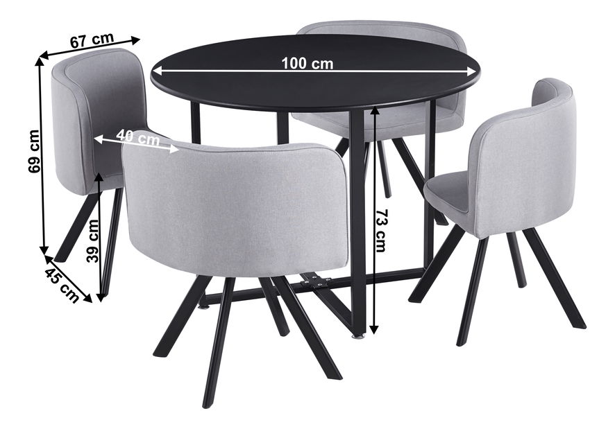 Jídelní set 4+1 Babeth (černá + světle šedá)
