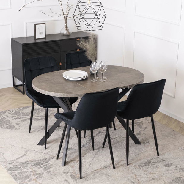 Rozkládací jídelní stůl Desistir (beton + černá) (pro 4-8 osob)