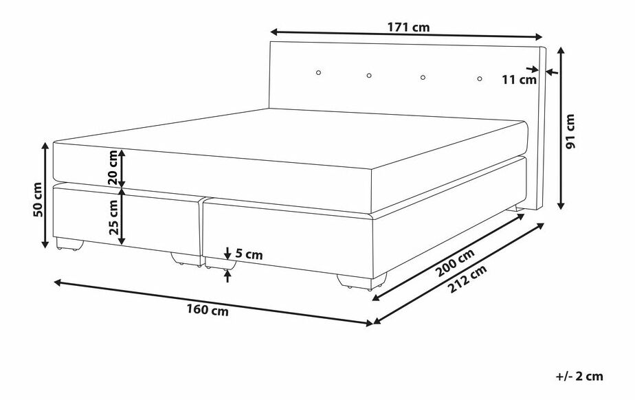 Boxspring postel 160 cm CONSOLE (s roštem a matrací) (šedá)