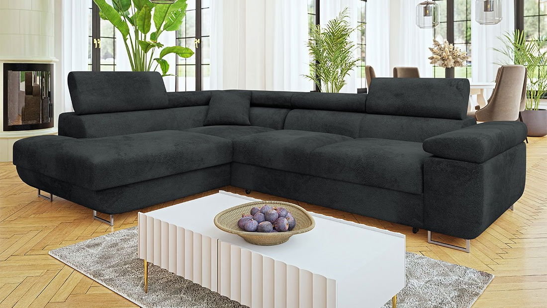 Rohová sedačka Terazuro Premium (černá) (s úl. prostorem) (L)