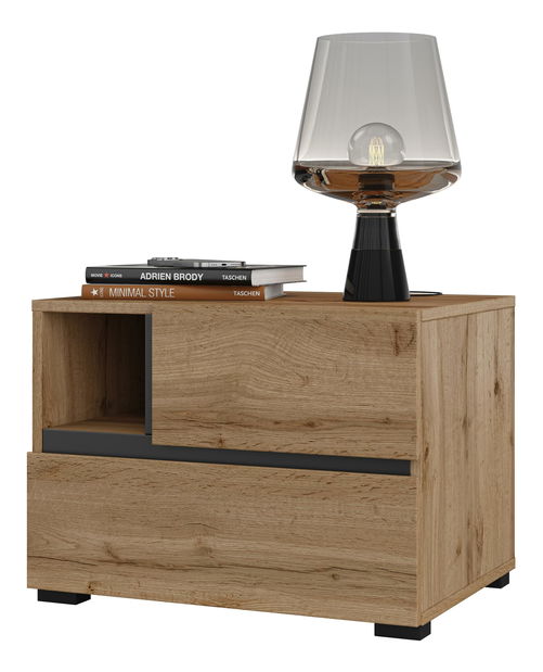 Noční stolek Crossroad S22 (dub wotan + černá)