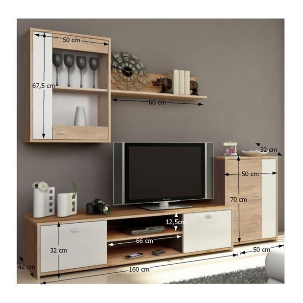 Obývací stěna Gerra (bílá + dub sonoma)