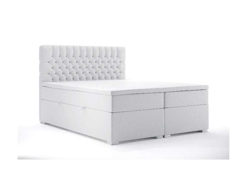 Boxspring postel 160 cm Daliny (bílá ekokůže) (s úložným prostorem)