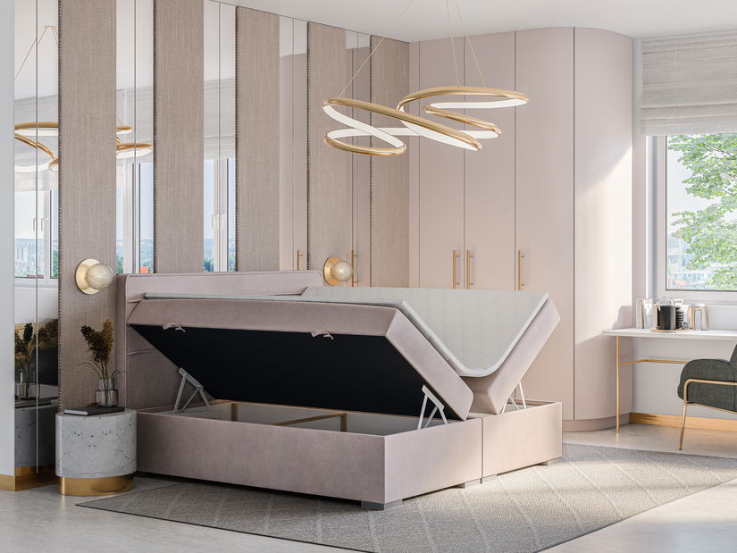 Jednolůžková boxspring postel 120 cm Benio (světlofialová) (s matrací a úl. prostorem)