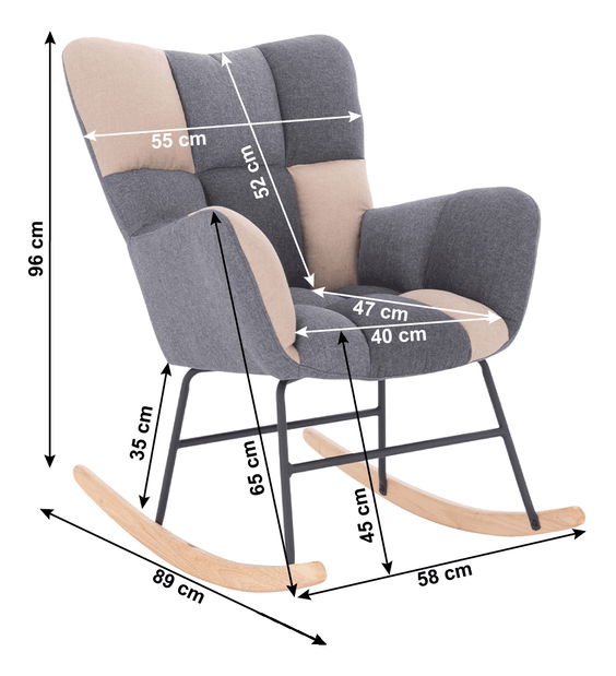 Designové houpací křeslo Kerem (šedá + béžová)