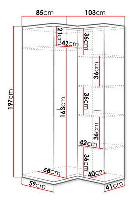 Rohová šatní skříň Sergeda SR14 (hikora přírodní + černá)