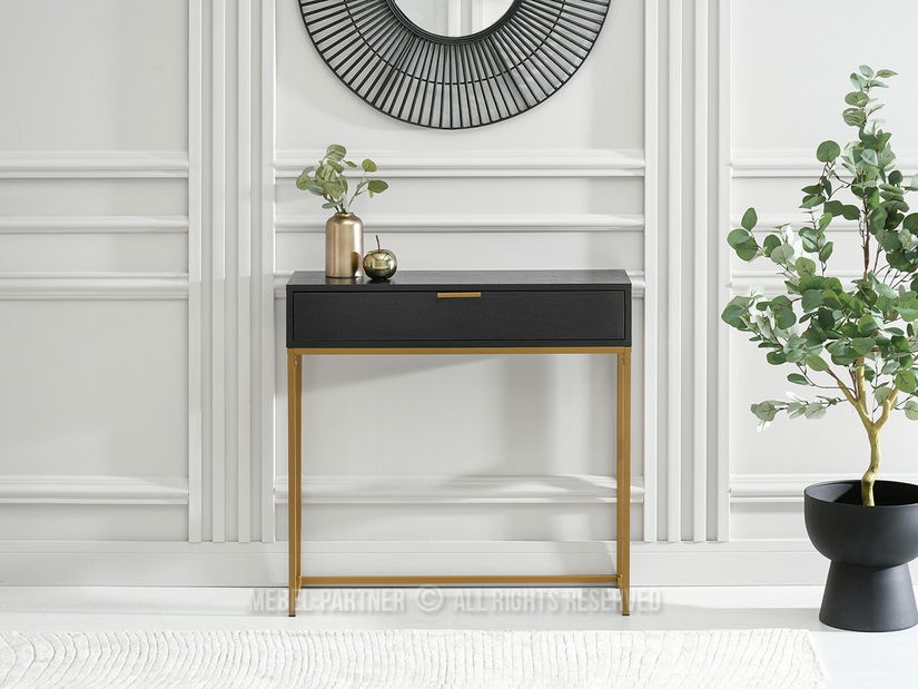 Konzolový stolek Norma M (černé dřevo + zlatá)