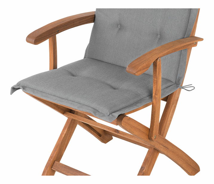 Zahradní jídelní sada Mali (světlé dřevo) (šedé podsedáky + slunečník)