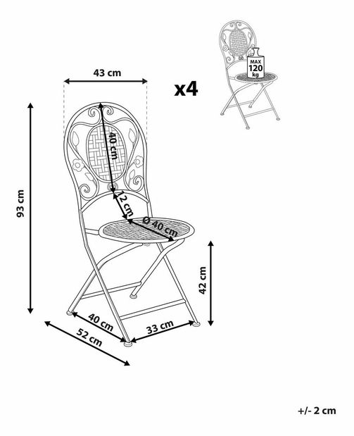 Set 4 ks. zahradních židlí Basilia (krémově bílá)