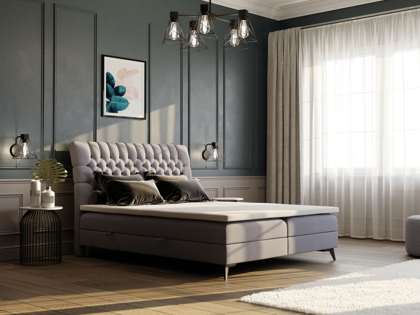 Boxspring postel 140 cm Molera (černá ekokůže) (s úložným prostorem)
