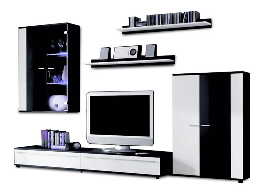 Obývací stěna CANES (černá+bílá) (s osvětlením)