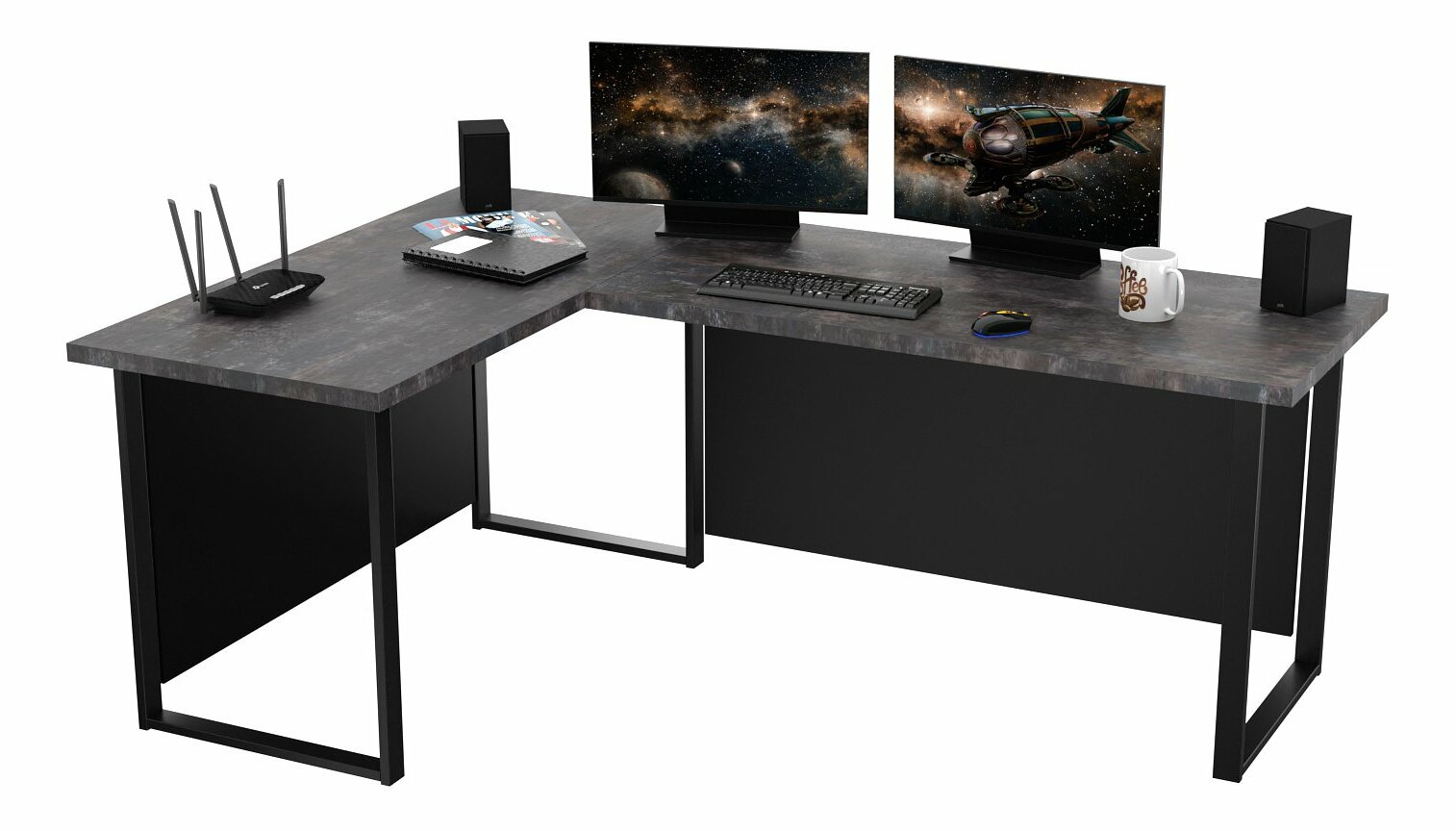Rohový pc stůl Vintid (tmavý beton)