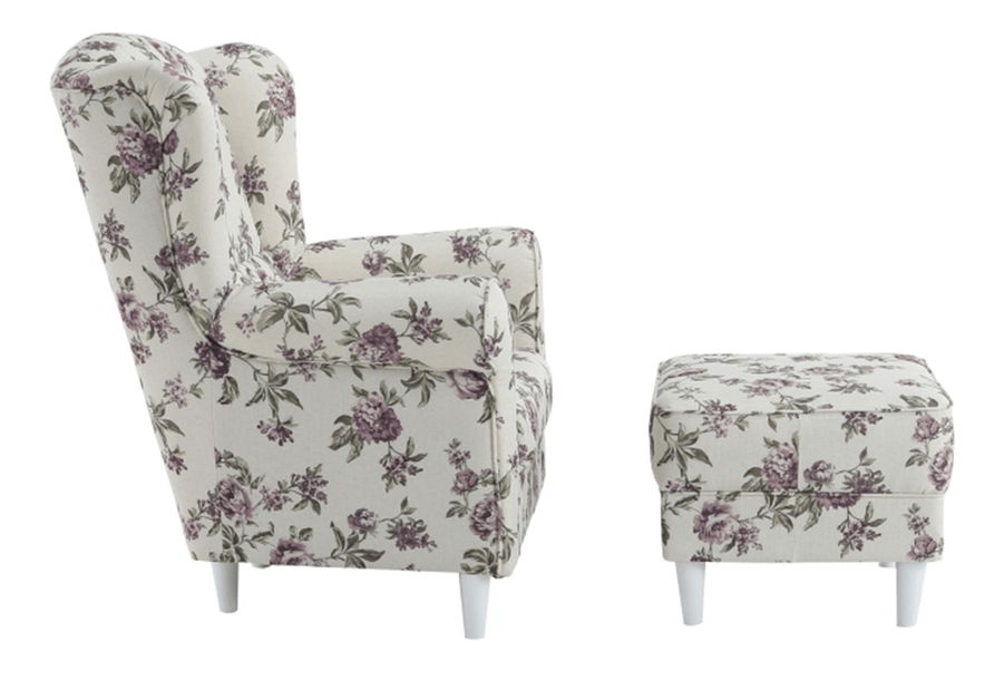 Křeslo ušák s taburetem Aevo rose 18