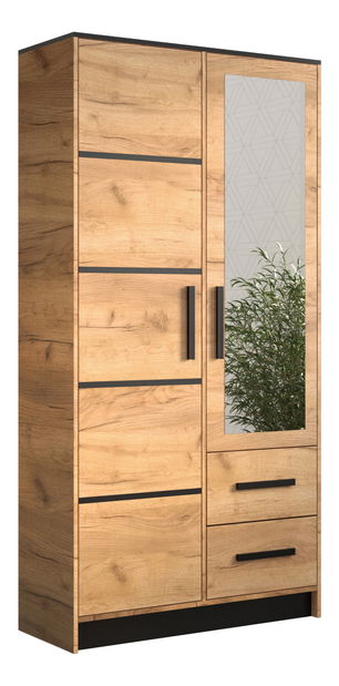 Šatní skříň 103 cm Marine (se zrcadlem) (dub craft zlatý + černá)