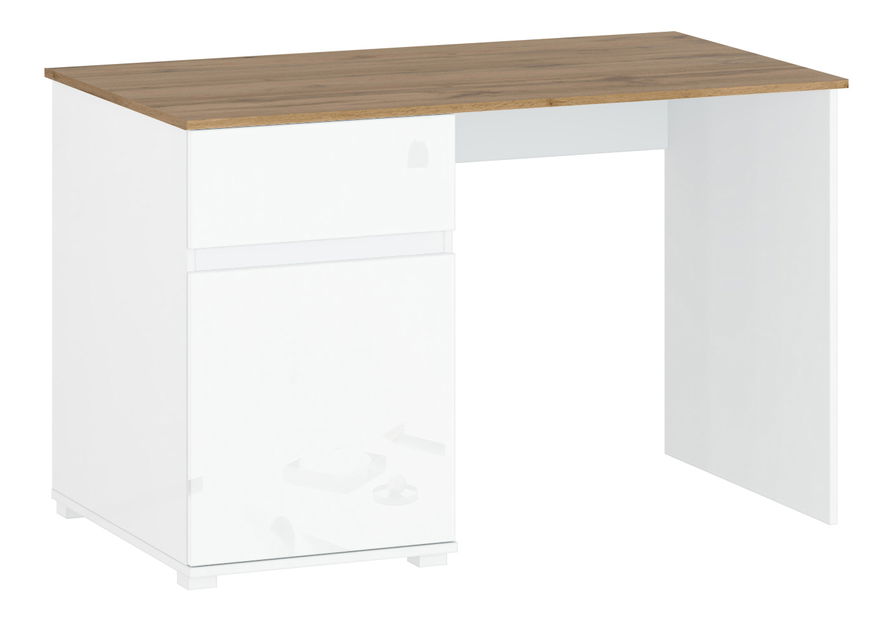Psací stůl Vina (bílá lesklá + dub wotan)