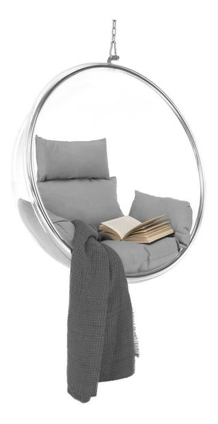 Závěsné houpací křeslo Belgica 1 (transparentní + stříbrná + šedá)