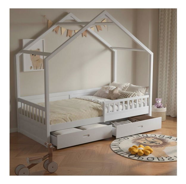 Dětská postel 90 cm Burgues (bílá) (s roštem) (s úl. prostorem)