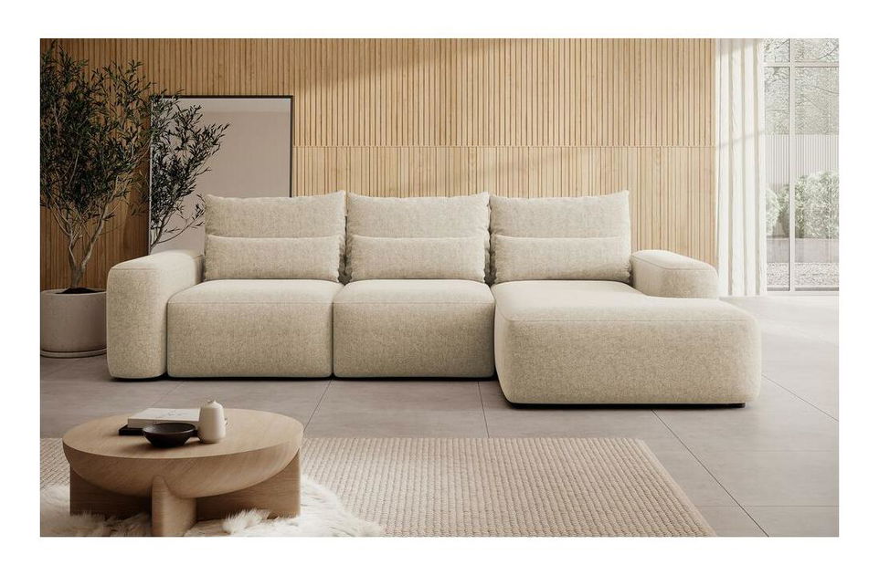 Rohová sedací souprava Carlito (P) (světlebéžová + černá)