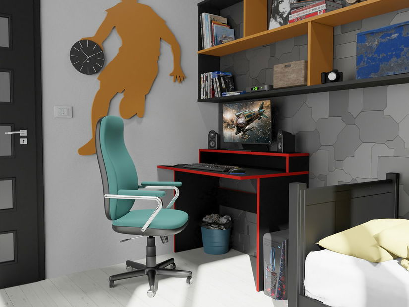 Herní pc stůl Adapt (černá + červená) (bez osvětlení)