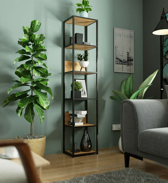 Regál Loriana (černá + dub craft)