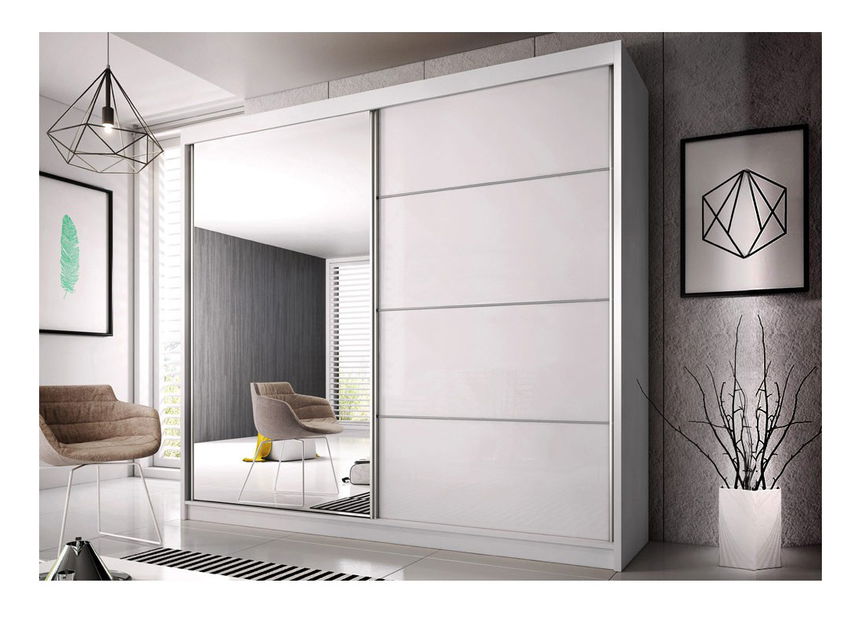 Šatní skříň Mebur 35 180 (bílá + zrcátko + lesk bílý)