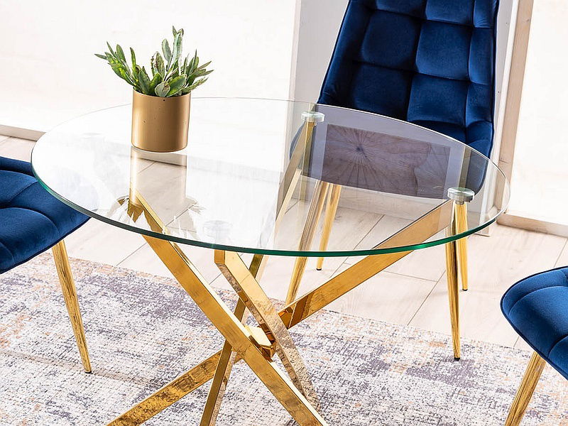 Jídelní stůl Alix (sklo + zlatá) (pro 4 osoby)