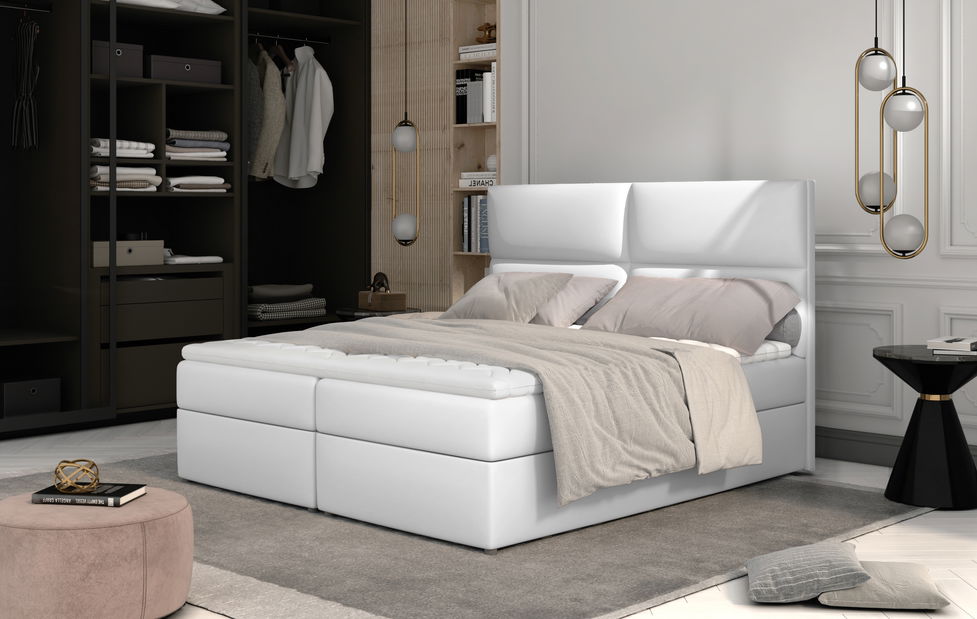 Boxspring postel 185 cm Alyce (bílá) (s matracemi)