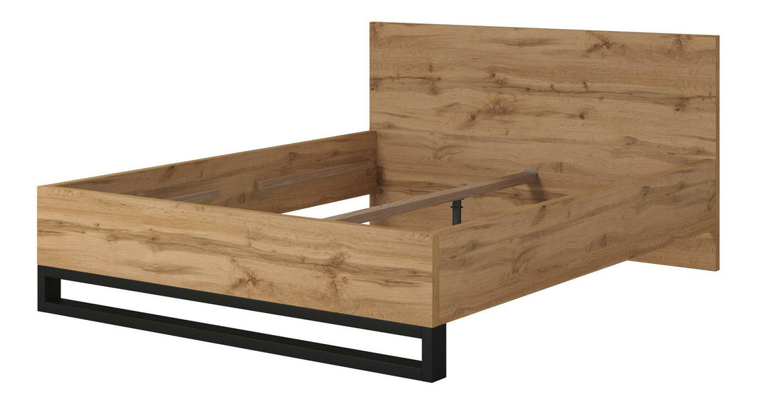 Manželská postel Helles 180 (dub wotan + černá) (s úložným prostorem) *výprodej
