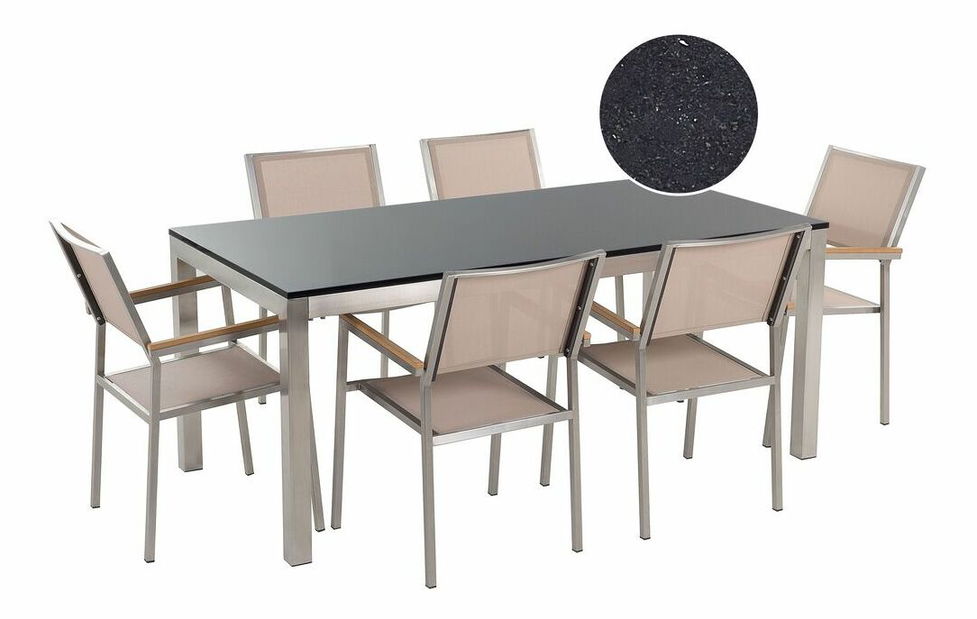 Zahradní jídelní sada Grosso (béžová) (béžové židle) (pro 6 osob) (kámen)