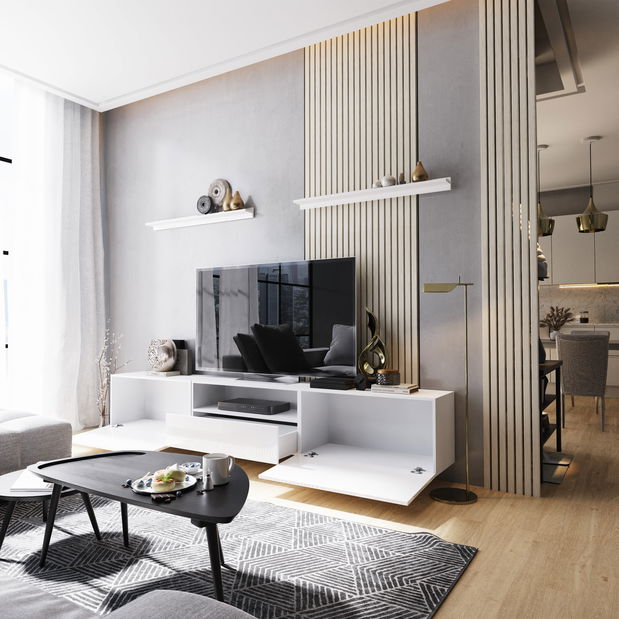 Obývací stěna Berny 21 (bílá + bílý lesk) *výprodej