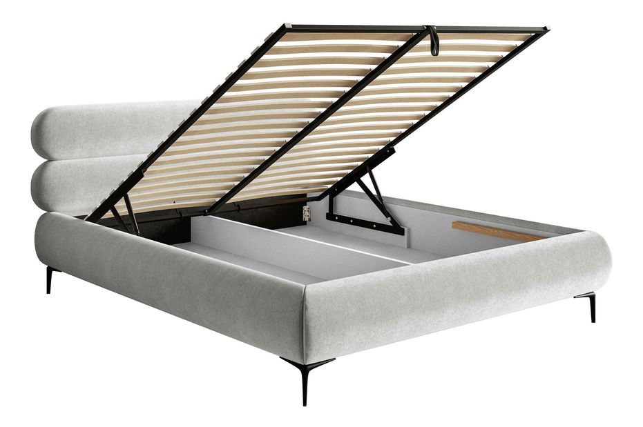 Manželská postel 180 cm Rirri (s roštem) (s úl. prostorem) (světle šedá + zlatá)