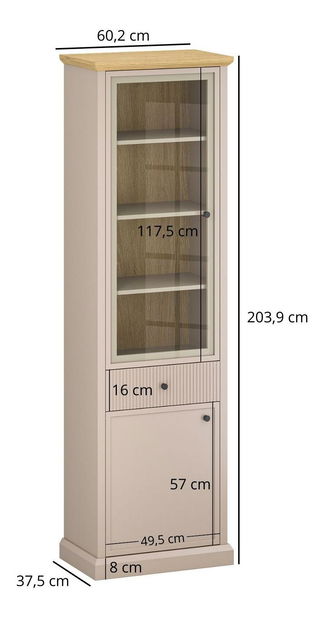 Vitrína Indices 1 (taupe + dub kamenný)