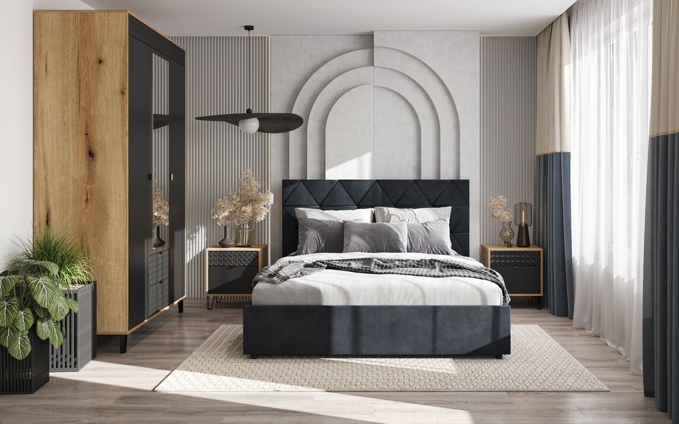 Šatní skříň Botones 2 (dub evoke + černá) (se zrcadlem)