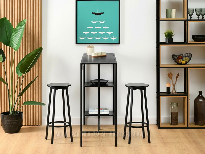 Barový set Everet (černé dřevo + černá) (pro 2 osoby)