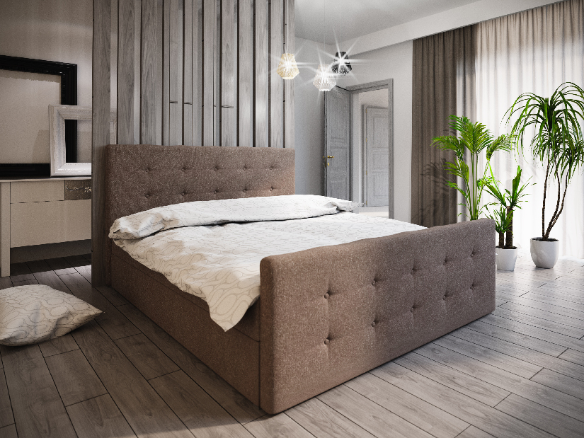 Manželská postel Boxspring 180 cm Milagros Comfort 1 (tmavě hnědá) (s matrací a úložným prostorem)