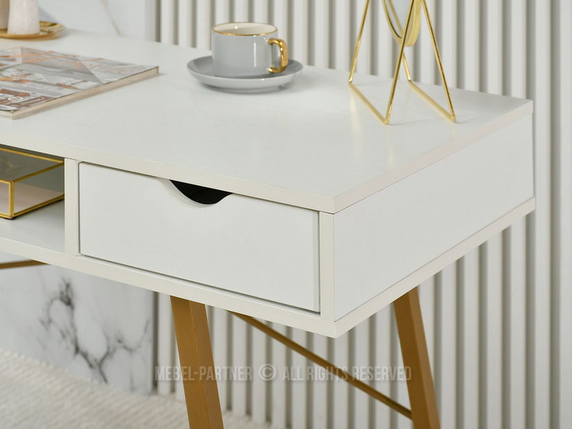 PC stolek Gavon (bílé dřevo + zlatá)