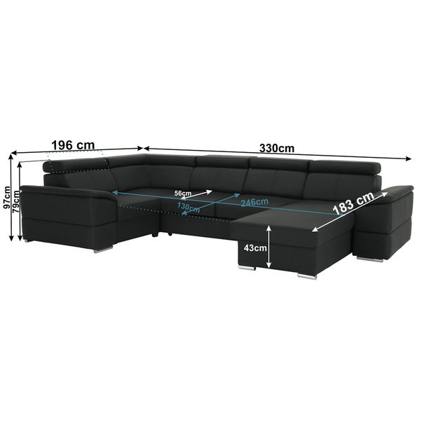 Rohová sedací souprava ve tvaru U Seglaria (tmavě šedá) (P)