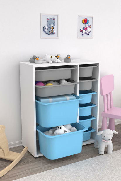 Organizér na hračky Dremonka 10 (bílá + šedá + modrá)