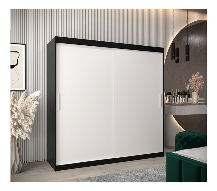 Šatní skříň 200 cm Toki (Černá matná + Bílá matná)