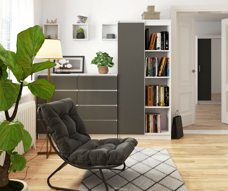 Policová skříň Rehana II (bílá + šedá)