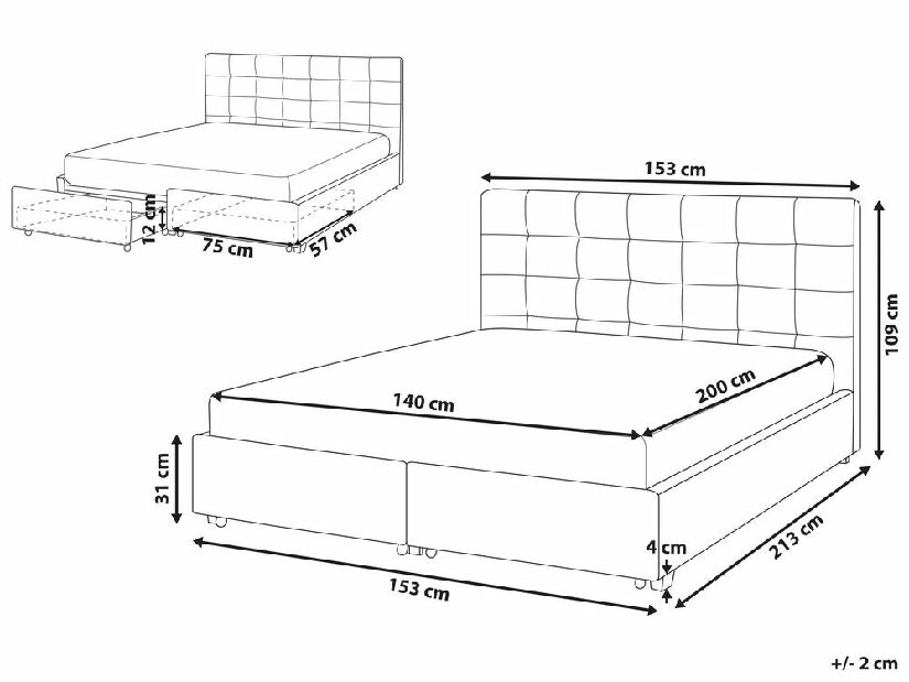 Manželská postel 140 cm Rhiannon (hnědá) (s roštem a úložným prostorem)