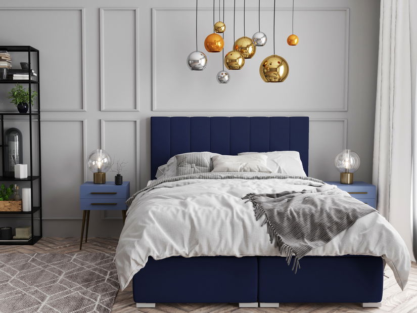 Boxspring postel 180 cm Pugno (tmavě modrá) (s úložným prostorem)